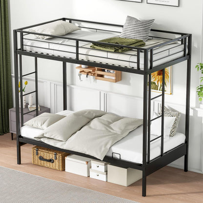 Giantex Twin Over Twin Futon Bunk Bed, Convertible Metal Bunk Bed with Futon Frame, 2 Ladders & Safety Guardrails, Heavy Duty Sofa Couch Beds with Under-Bed Space, for Kids, Teens, Adults, Black