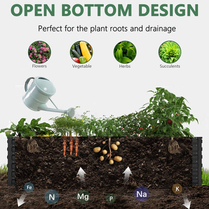 FOOWIN 4pcs 8x4x2ft Galvanized Raised Garden Bed, Planter Raised Garden Boxes Outdoor, Large Metal Raised Beds for Gardening, Garden Bed for Vegetables, Flowers, Herb,478 Gallon Capacity, Black