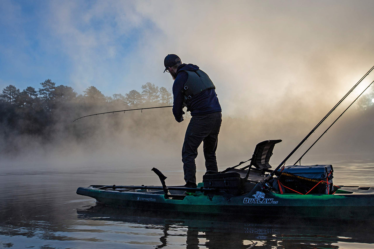Perception Kayaks Outlaw 11.5 Moss Camo Sit on Top Fishing Kayak + Saddle Bag Tackle Storage System
