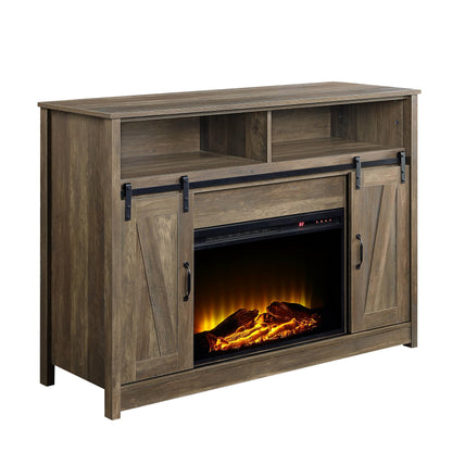 ACME Tobias Electric Fireplace Rustic Farmhouse TV Stand with Sliding Barn Door for TVs up to 55", Rustic Oak Finish
