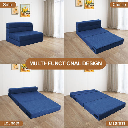 Nigoone 60 Inch Folding Sofa Couch Memory Foam with Pillow Convertible Sleeper Mattress Futon Lazy for Living Room, Washable Cover, Queen Size, Dark Blue