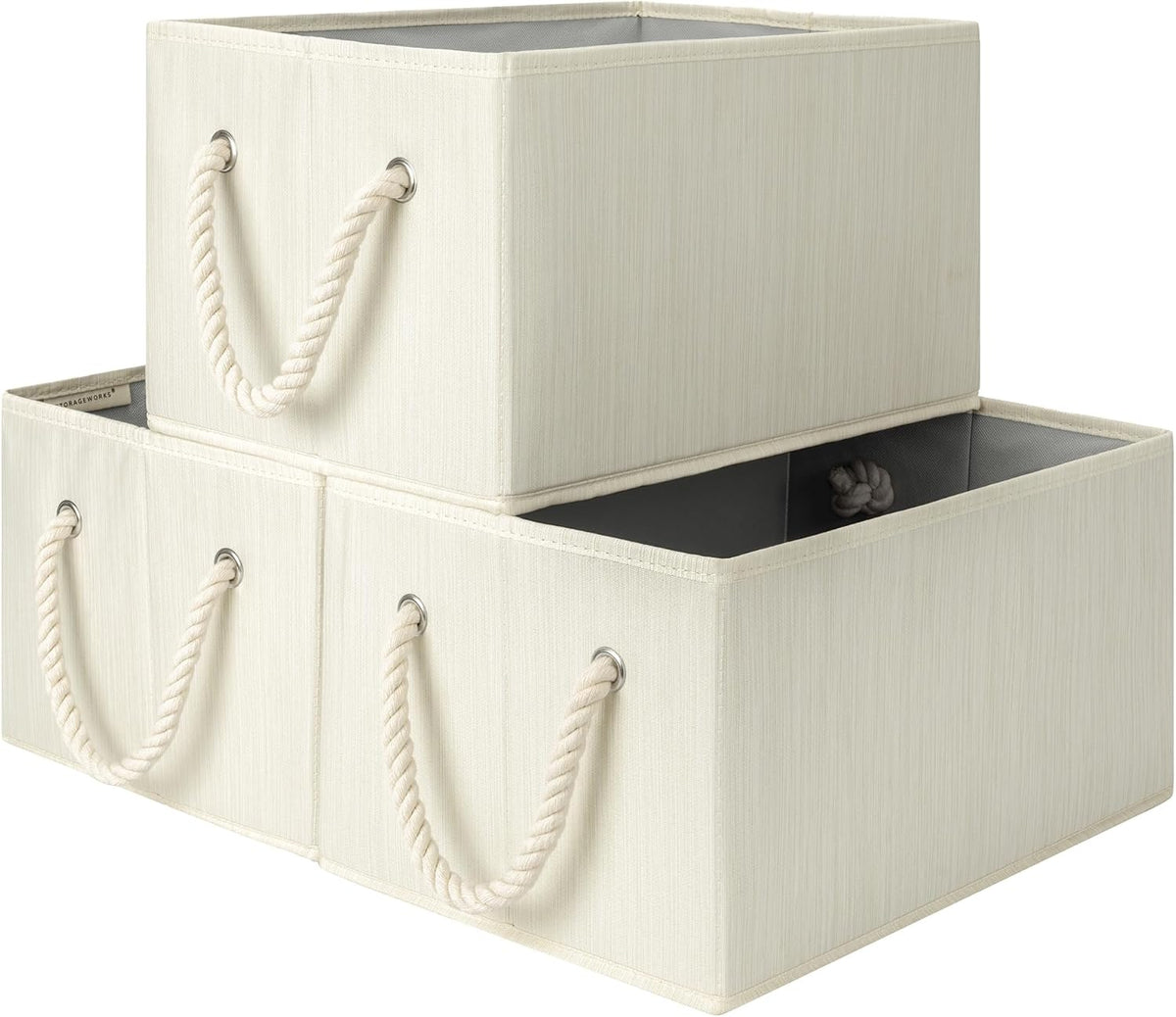 StorageWorks Storage Baskets - Foldable Fabric Organizers for Closet & Shelf | Large 3-Pack in Beige, White & Ivory