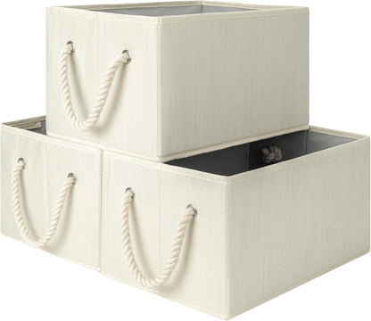 StorageWorks Storage Baskets - Foldable Fabric Organizers for Closet & Shelf | Large 3-Pack in Beige, White & Ivory