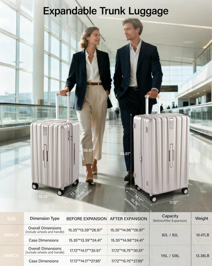 Hanke 29 Inch Plus Expandable Luggage Large Suitcases with Wheels,Checked Luggage Hard Shell Suitcases, PC Trunk Luggage Extra Large Suitcase with Lock for Women Men(Ivory White)
