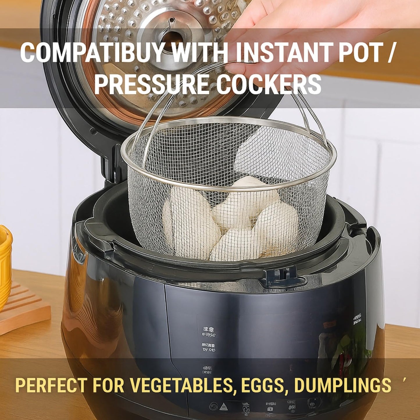 Steamer Basket for Instant Pot Stainless Steel Accessories, Pressure Cooker Mesh Insert with Handle and Vegetable Steamer Basket, Egg Basket, Pasta Strainer (Large)
