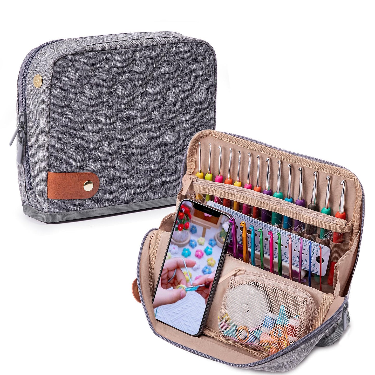 MYBAGZING Empty Crochet Hook Case - Stand Up Organizer with 30 Slots for Hooks & Needles, Accessories - Needles Set for Lovers, Kit for Beginners