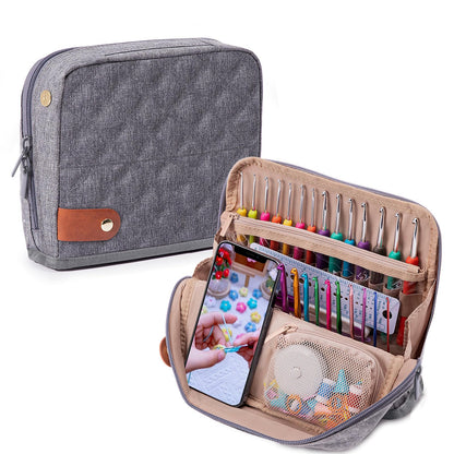 MYBAGZING Empty Crochet Hook Case - Stand Up Organizer with 30 Slots for Hooks & Needles, Accessories - Needles Set for Lovers, Kit for Beginners