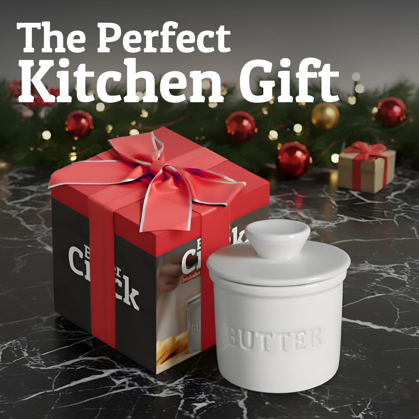 Priority Chef Butter Crock with Lid with Water Line, Ceramic French Butter Dish to Leave On Counter, White