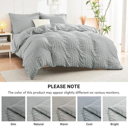 HYMOKEGE Queen Comforter Set - Light Grey Oversized 7-Piece Luxury Bedding Set | All-Season Comforter, Sheets & Pillowcases