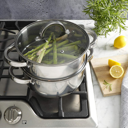 Oster Dutch Oven with Steamer Basket 3-Quart - Sangerfield Stainless Steel, Stovetop Steamer for Vegetables, Rice & Tamales, Dishwasher Safe