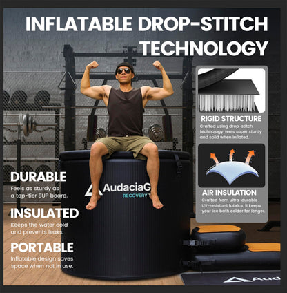 XXL Ice Bath Tub for Athletes, Compatible with Water Chillers, 186-Gallon Inflatable Cold Plunge Tub with Insulated Lid, Step, Thermometer, Water-Absorbent Mat, Portable for Outdoor & Indoor Recovery