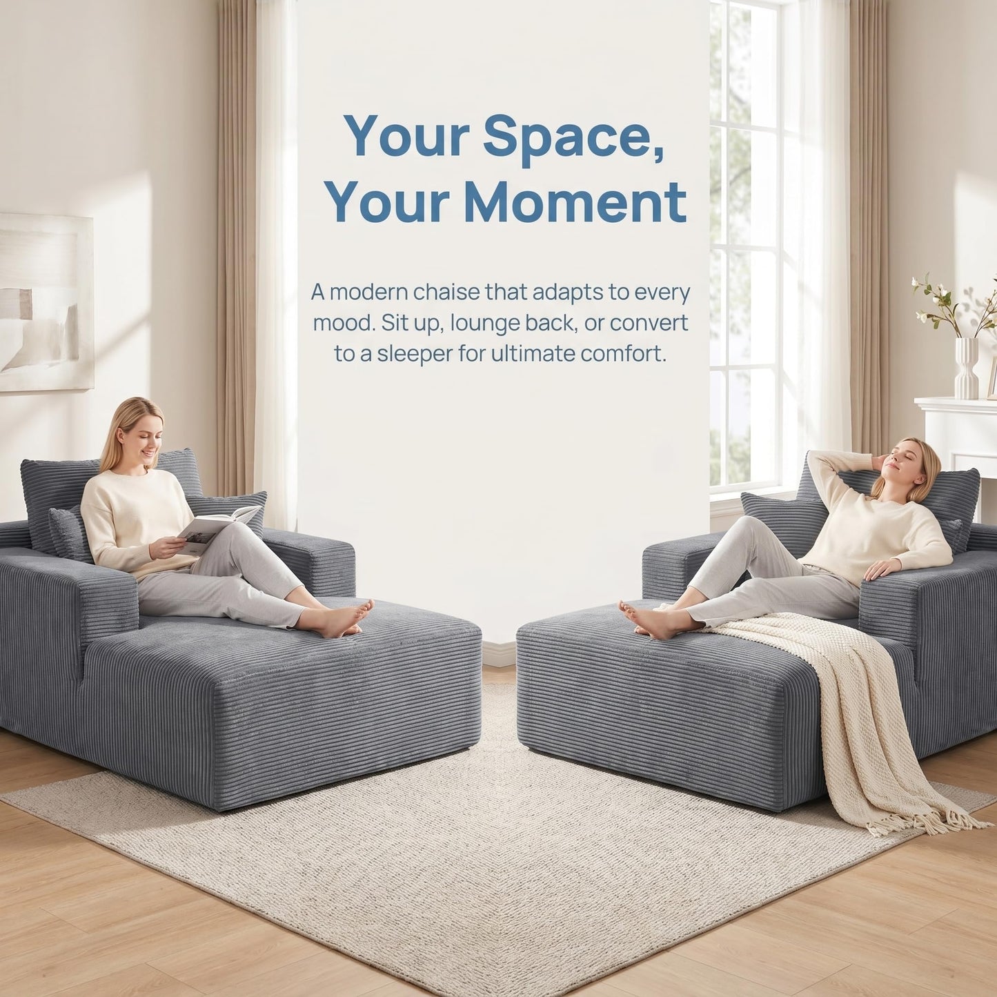 Trygoal 67 inch Oversized Lounge Chair, Boneless Living Room Chairs Indoor with Wide Armrest & Throw Pillows, Cloud Sofa Bed Couch for Small Spaces & Apartment, No Assembly Required, Deep Gray