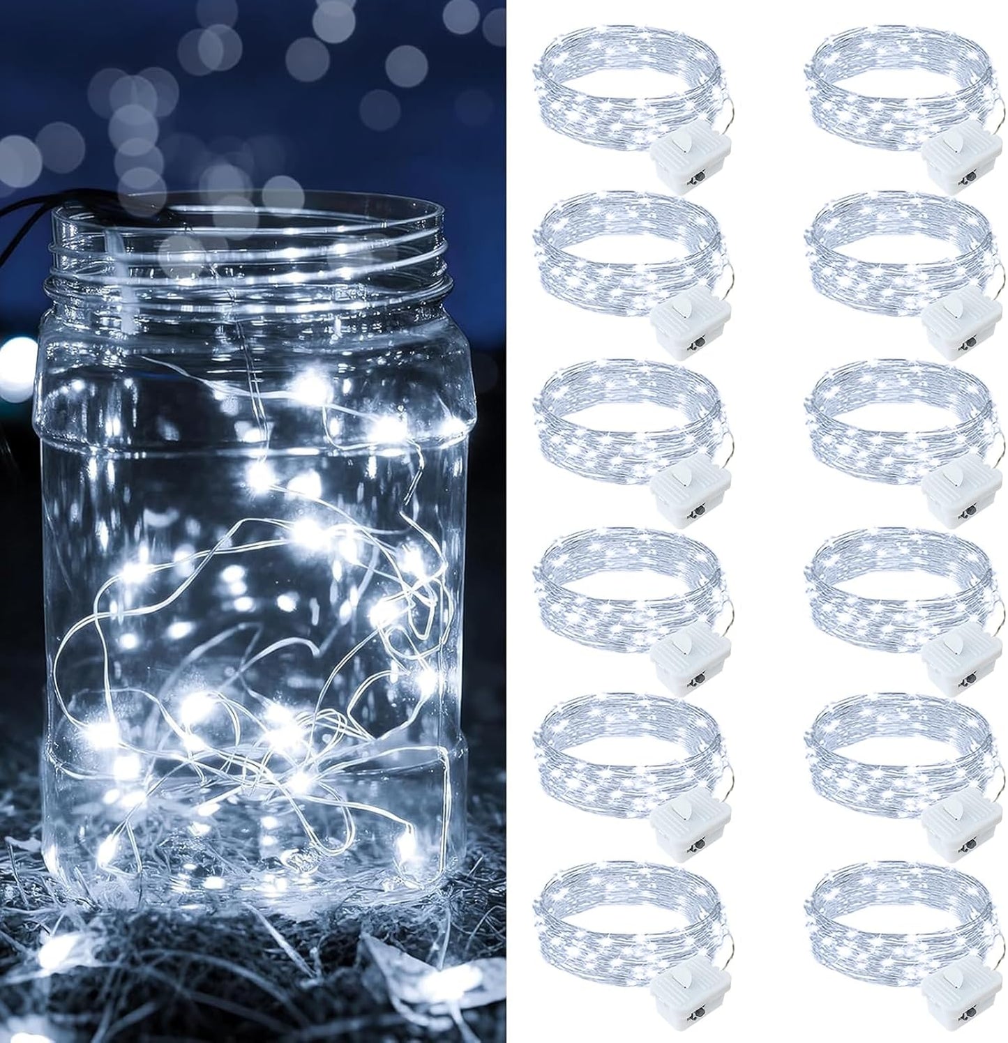12 Pack 7ft 20 (12, White Fairy Lights Battery Operated, LED Mini String Twinkle Lights for Christmas Halloween Easter