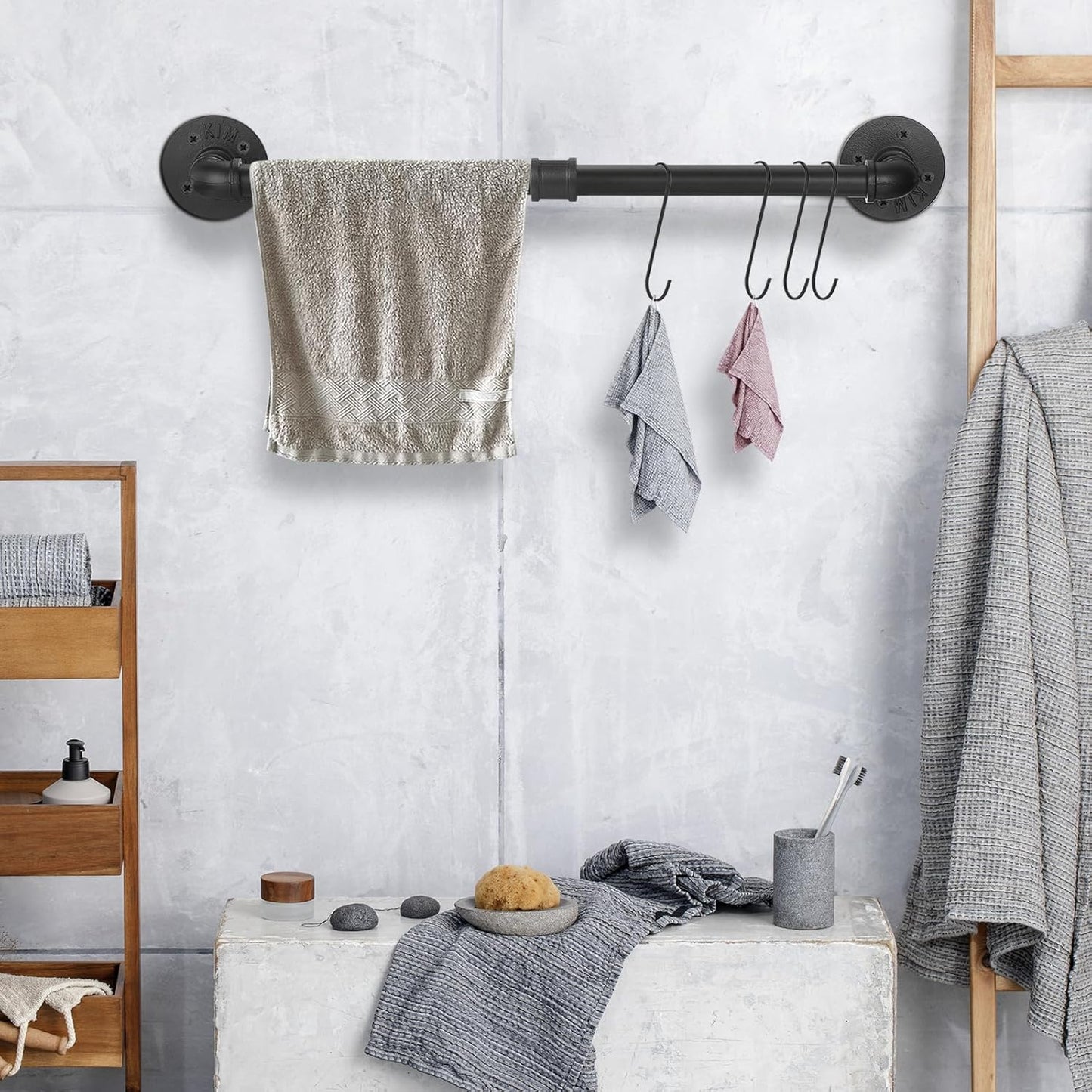 uxcell Wall Mounted Towel Rack, Industrial Pipe Towel Bar, Rustic Iron Bathroom Hardware, 63 Inch