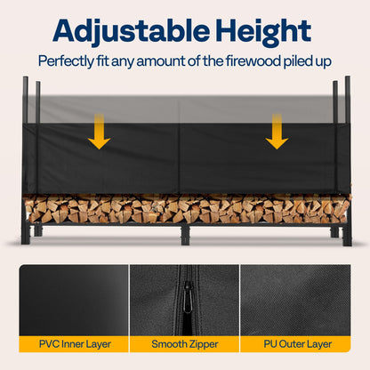 VIVOHOME Upgraded Heavy Duty 8 ft 1/2 Cord Firewood Rack Outdoor with Cover Combo Set with 8ft Firewood Log Rack Cover Brown