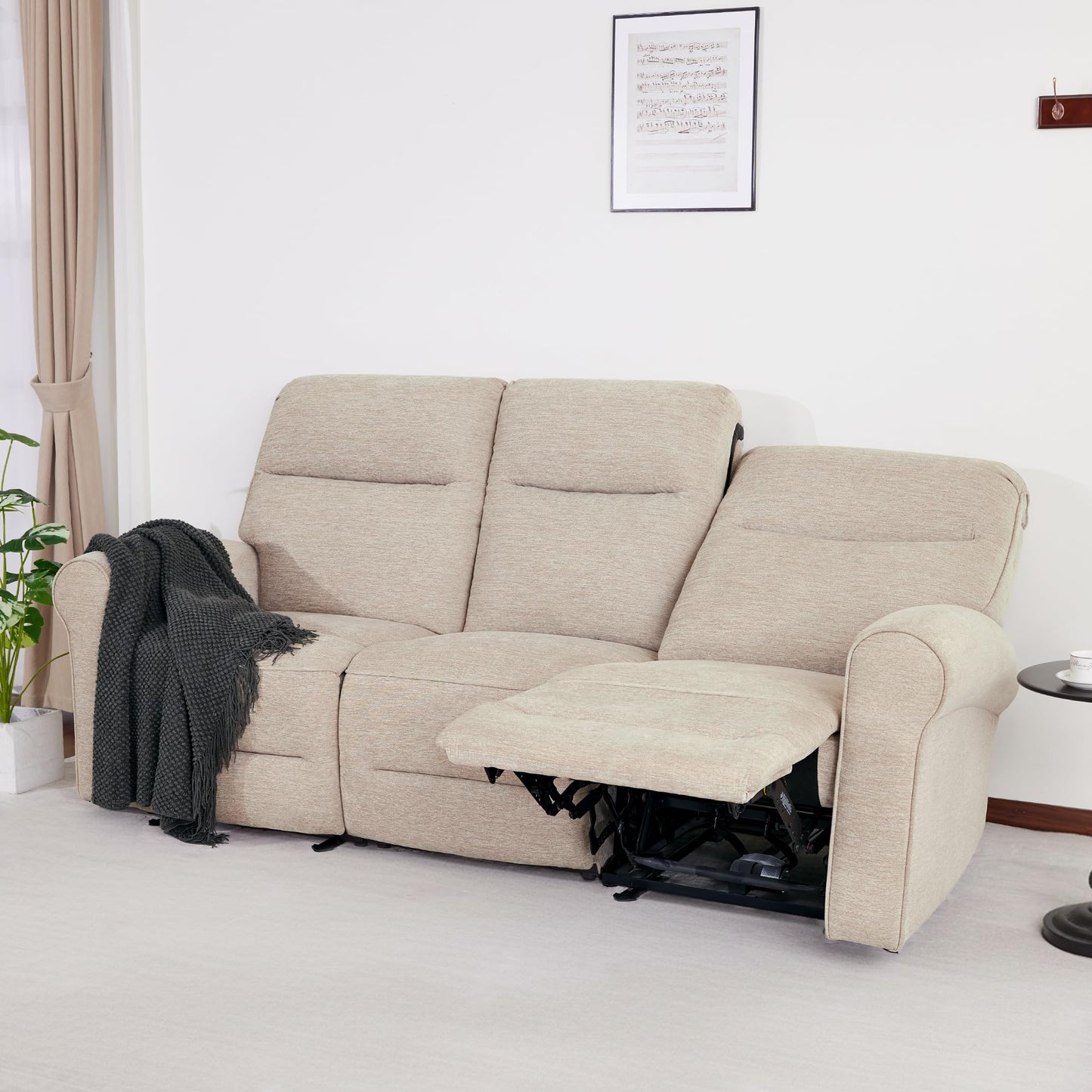MCombo 87.8" Wall Hugger Power Reclining Sofa with Drop Down Table, 3-Seater Recliner Couch for Small Spaces Living Room RV, USB Ports, Fabric PR635M3 (Beige)