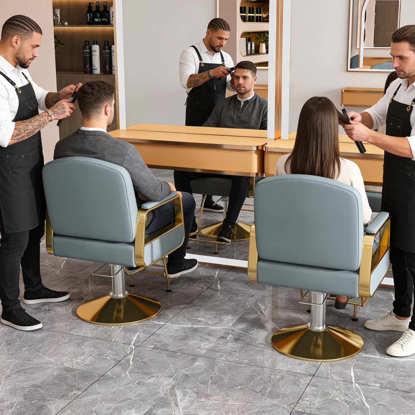 KEIKI Hydraulic Barber Chair, Professional Barber Chair with Pump, 360° Swivel Non-Tilting Salon Chair for Hair Stylist, Tattoo, Spa & Beauty Studio, Heavy-Duty Barber Equipment, Blue