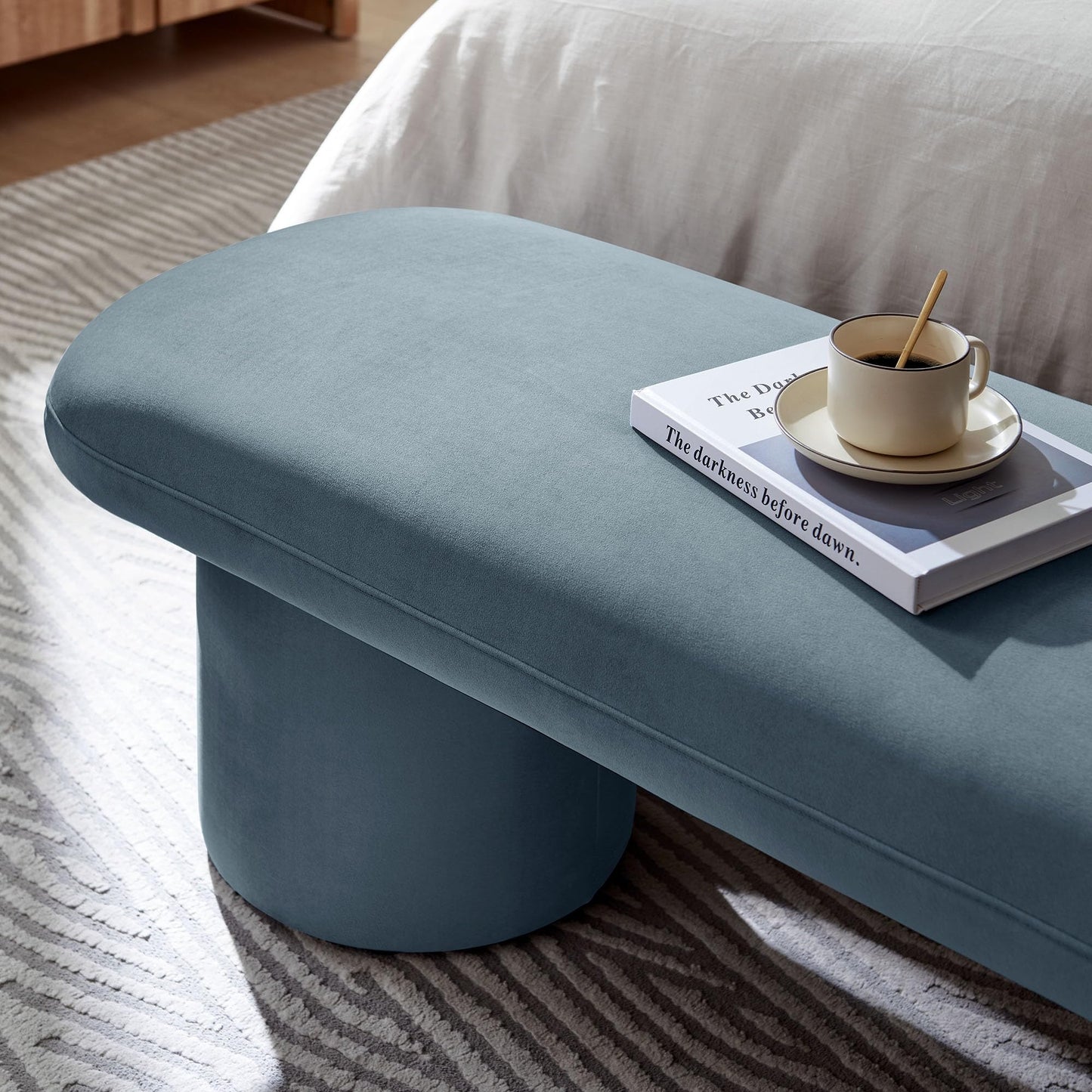 Modway Orla Performance Velvet Upholstered Bench in Cadet Blue