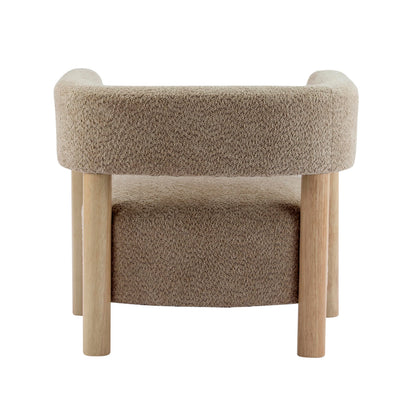 Christopher Knight Home Carly Low Profile Accent Chair, Round Backrest Side Chair, Living Room Armchair with Boucle Fabric Cushion,Comfy Reading Chair for Bedroom,Wooden Single Lounge Sofa,Light Camel