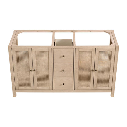Alaterre Furniture Lucca Bathroom Vanity - Freestanding Cabinet Without Sink - 60 Inch Wood Bathroom Vanity with Soft-Close Doors and Three Drawers - for Double Sink Cabinet (Natural)