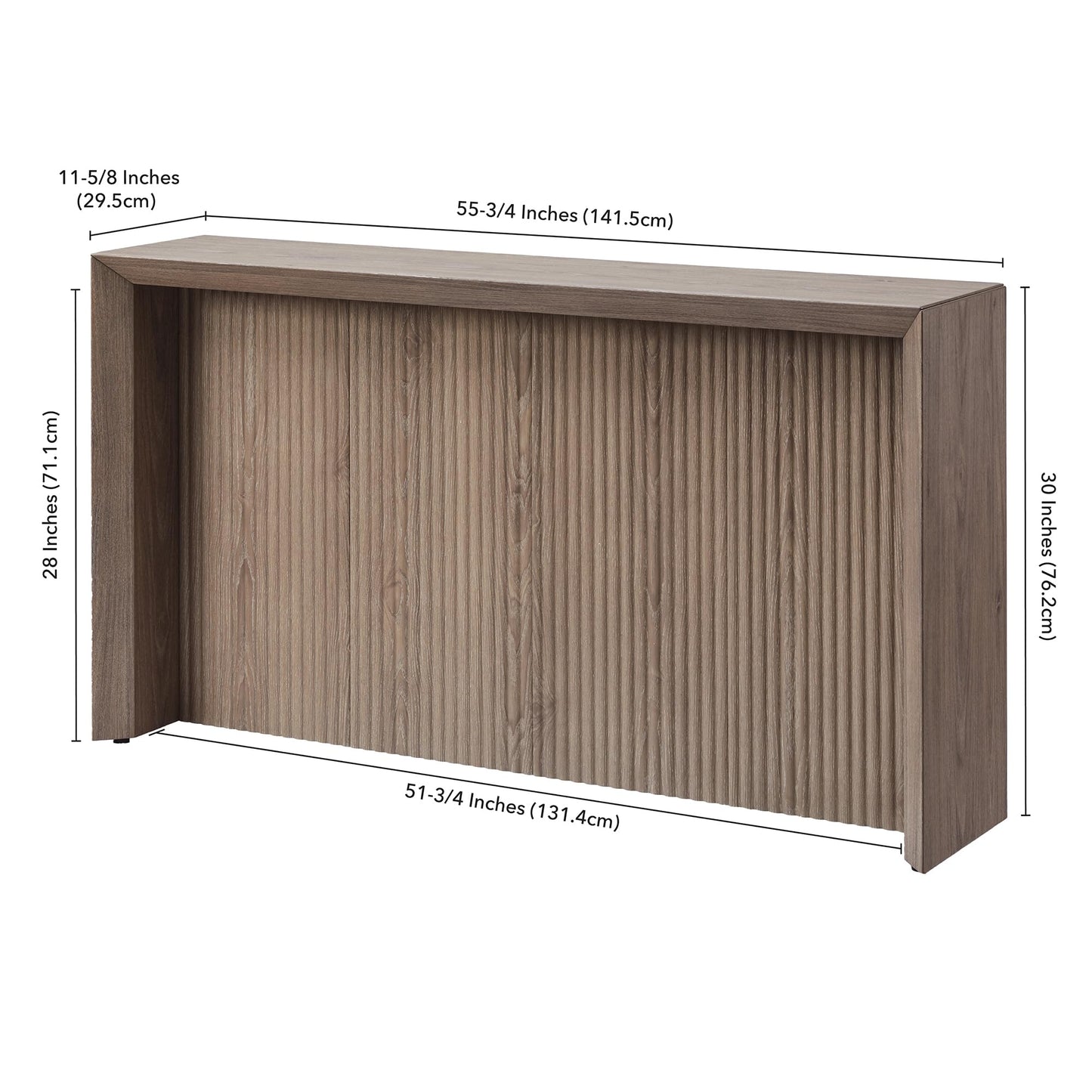 Henn&Hart 56" Fluted Wooden Rectangular Console Table Ribbed Entryway Table, Sofa Table for Entryway, Living Room, Couch, Hallway, or Office, Weathered Gray