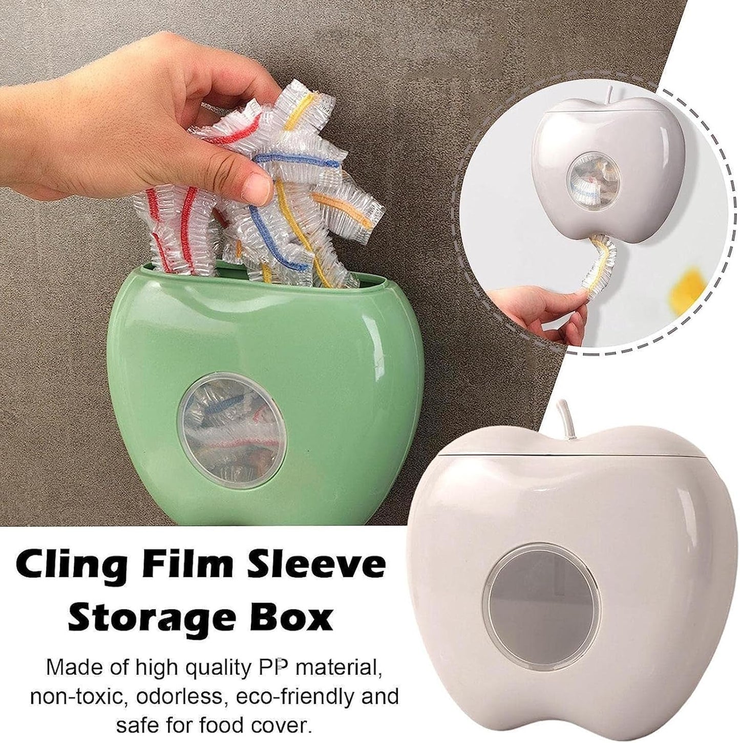 2024 New Thickened Cling Film Sleeve Storage Box with 200pcs Plastic Food Wrap Bag Organizer, Wall-Mounted Kitchen
