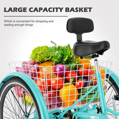 EOYOBIKE Adult Tricycle 3-Wheel Cruiser Bike, Low Step-Through Frame, Large Rear Basket, Heavy-Duty Comfort Bicycle with Adjustable Handlebar & Spring Saddle, 24/26 Inch Wheels for Seniors & Adults