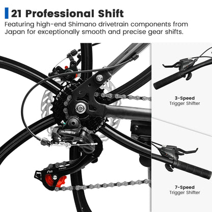Ecarpat 26 Inch Full Suspension Mountain Bike, 21 Speeds Dual Disc Brake, Men Women Carbon Steel Mountain Bike, Adult Trail Beach Snow Commuter City Bikes