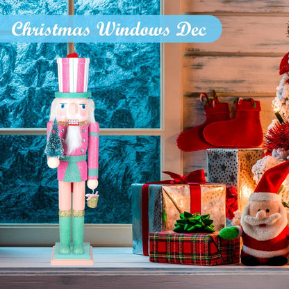 MicoSim Christmas Nutcracker Decor,15" Wooden Nutcracker Decorations,Collects Nutcracker Ornament for Festival Party Outdoor Xmas Gifts (Pink Christmas Tree)…