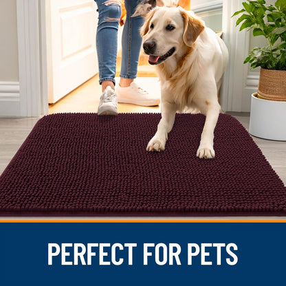OLANLY Dog Door Mat - Absorbent Non-Slip Mud Mat for Indoor Use | Quick Dry Chenille, 45x27, Russet
