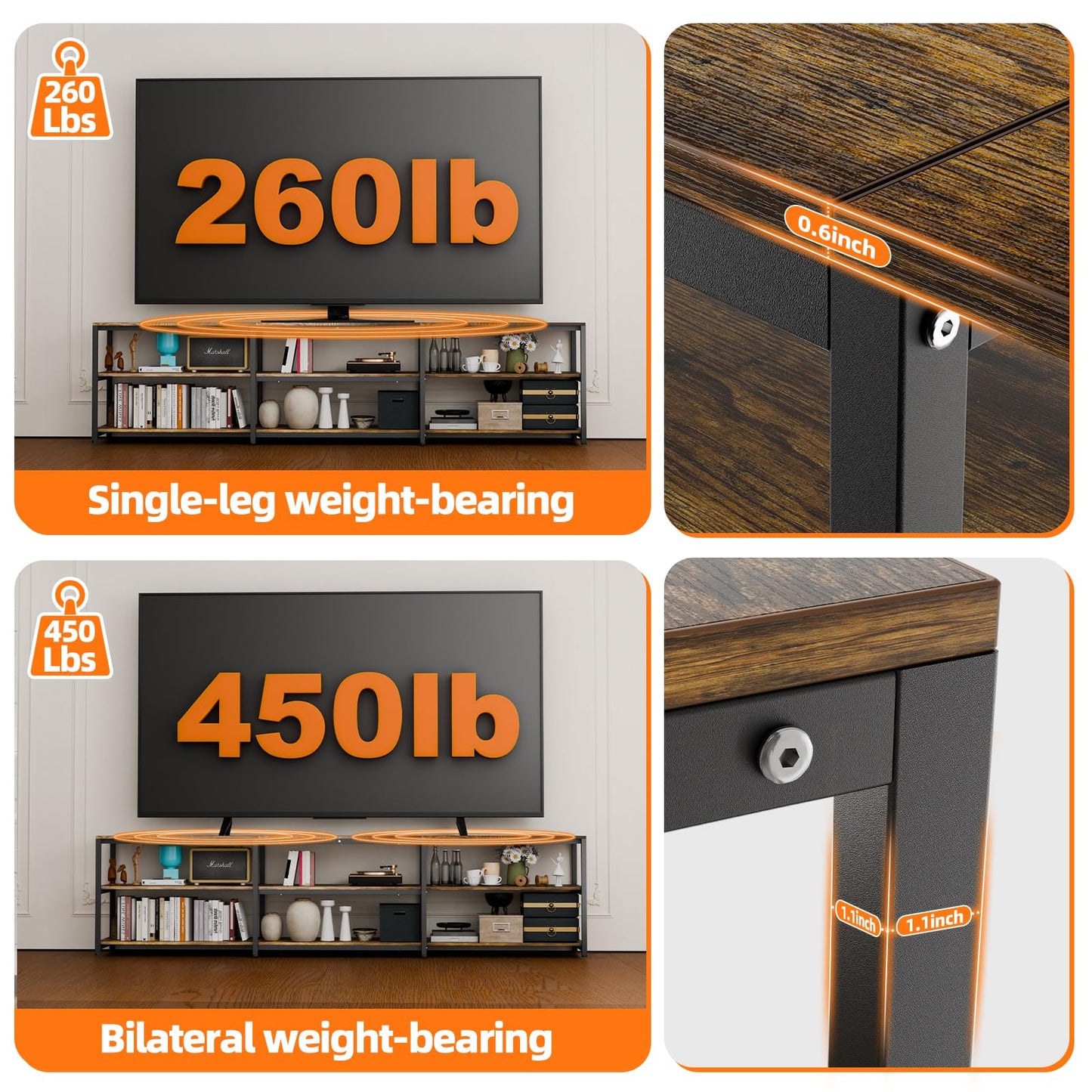 Aquzee 100 inch TV Stand, Extra Large 98" Wide Entertainment Center for 85" - 110" Television, 3 Tier Heavy Duty Wood Console Table with Storage for Living Room Home Theater