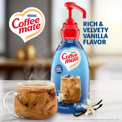 Nestle Coffee mate Coffee Creamer, French Vanilla, Concentrated Liquid Pump Bottle, Non Dairy, No Refrigeration, 50.7 fl oz (Pack of 2)