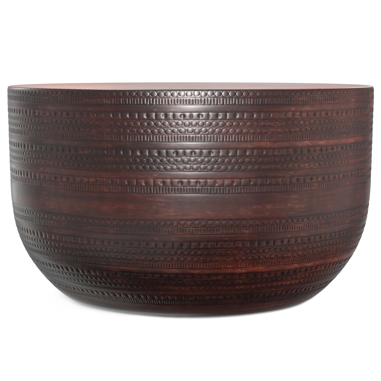 SIMPLIHOME Johnsen Metal Coffee Table - 30 inch Wide Solid Metal Round Drum Accent Table in Bronze, Boho Coffee Table for Living Room or Bedroom with Decorative Textured Design, Assembled