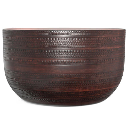 SIMPLIHOME Johnsen Metal Coffee Table - 30 inch Wide Solid Metal Round Drum Accent Table in Bronze, Boho Coffee Table for Living Room or Bedroom with Decorative Textured Design, Assembled
