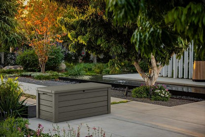 Keter Westwood Outdoor Storage Box - 150 Gallon Resin for Patio Furniture & Garden Tools | Taupe