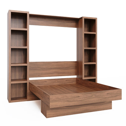 Oakland Living Easy-Lift Queen Murphy Wall Bed in Brown Wood Grain with Two Bookshelves