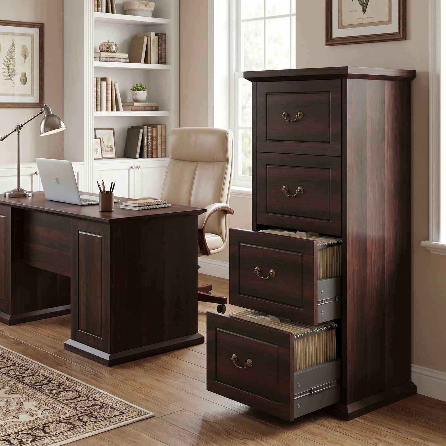Tribesigns Wooden 4-Drawer File Cabinet with Adjustable Hanging Bar,Vertical File Cabinet for Letter/Legal/A4/F4 Size,Tall Filing Cabinet for Home Office,Walnut