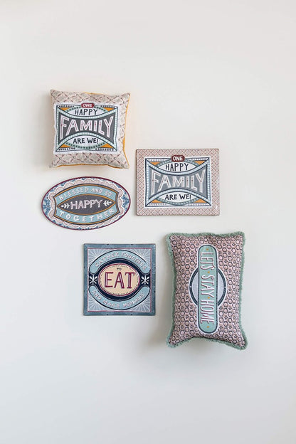 Creative Co-Op One Happy Family are We! Reversible Cotton Stamp Pillow with Solid Back (DF2555)