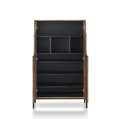 HOMES: Inside + Out Charles Rustic Entryway Shoes Cabinet with 4 Enclosed Shelves, 3 Storage Cubbies and 3 Adjustable Panels, Reclaimed Oak
