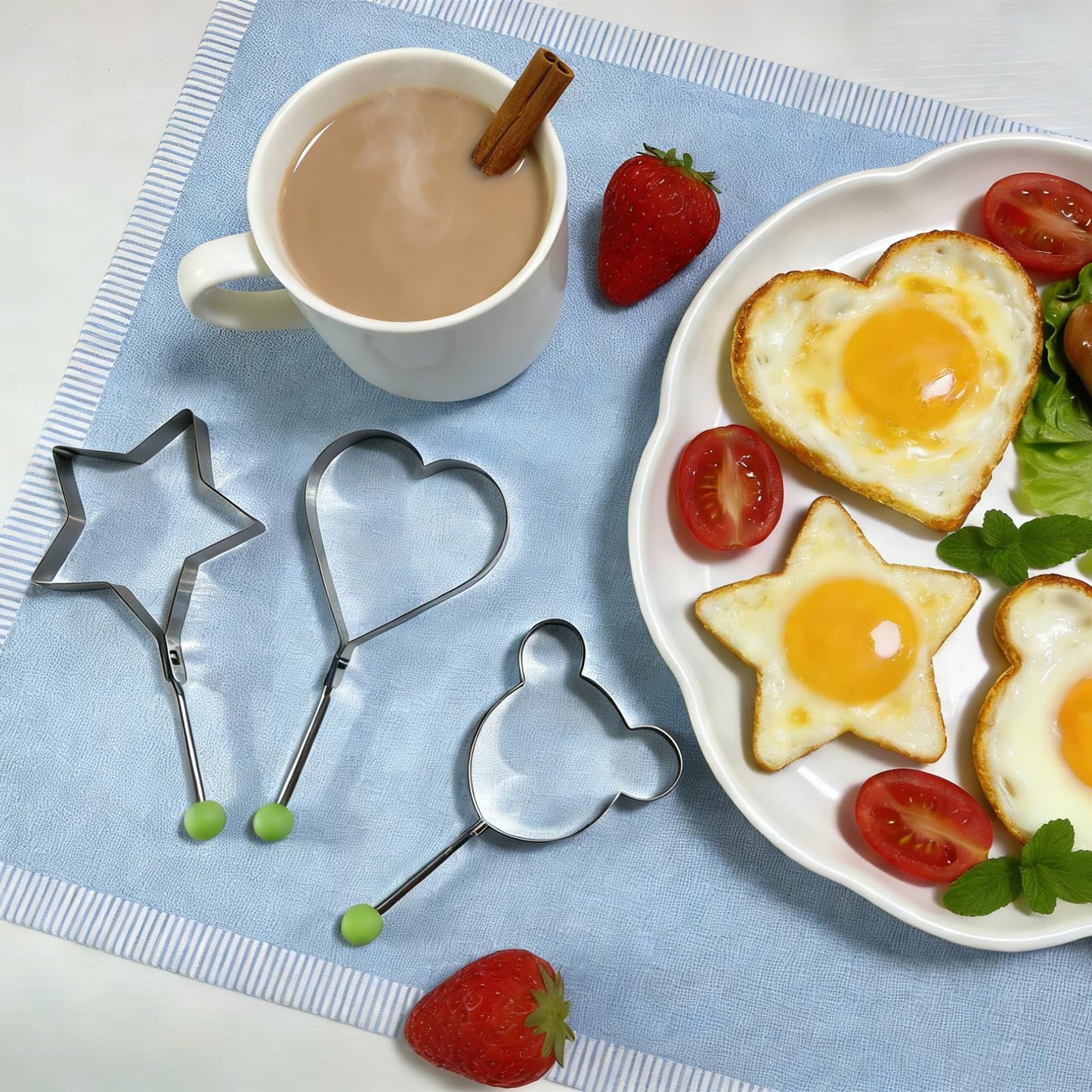 Slomg 8pcs Set Fried Egg Rings Molds Non Stick for Griddle Pan, Egg Shaper Pancake Maker with Handle, Stainless Steel Egg Form for Frying Cooking