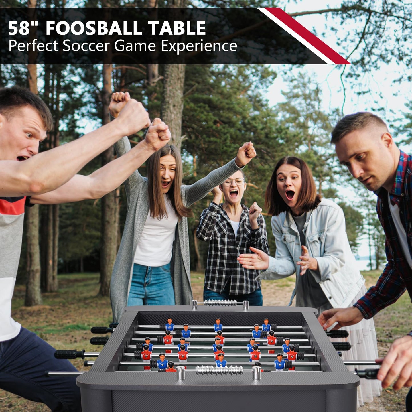 RAYKEEP 58 Inch Foosball Table, Full Size Competition Soccer Game Table for Adults & Kids, Heavy-Duty Indoor Arcade Table for Game Rooms & Parties (Black-58inch)