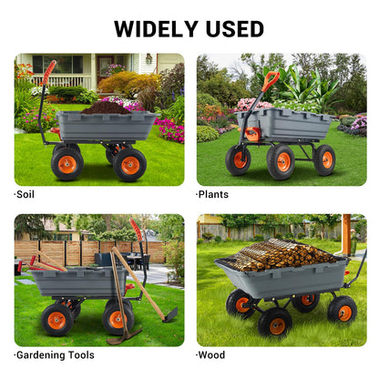 GarveeLife 800 LBS Poly Garden Dump Cart, Heavy-Duty Wheelbarrow with 10 in Tires, 180° Rotating Handle, Steel Frame and Quick Release System Garden Dump Cart for Soil Plants Gardening Tools Wood