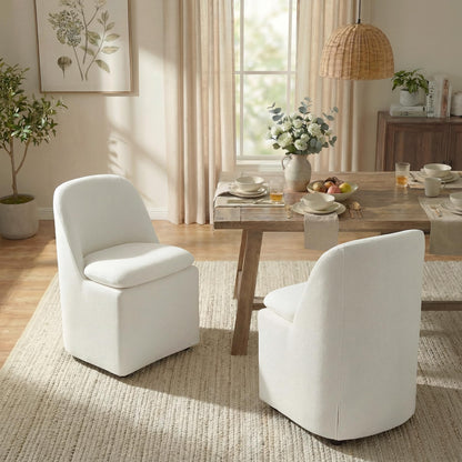 KISLOT Upholstered Dining Chairs with Casters, Washable Cover Modern Dining Room Chairs with Thick Cushion & Sturdy Metal Frame for Kitchen, Living Room, Dressing Room, Linen Fabric, Set of 4