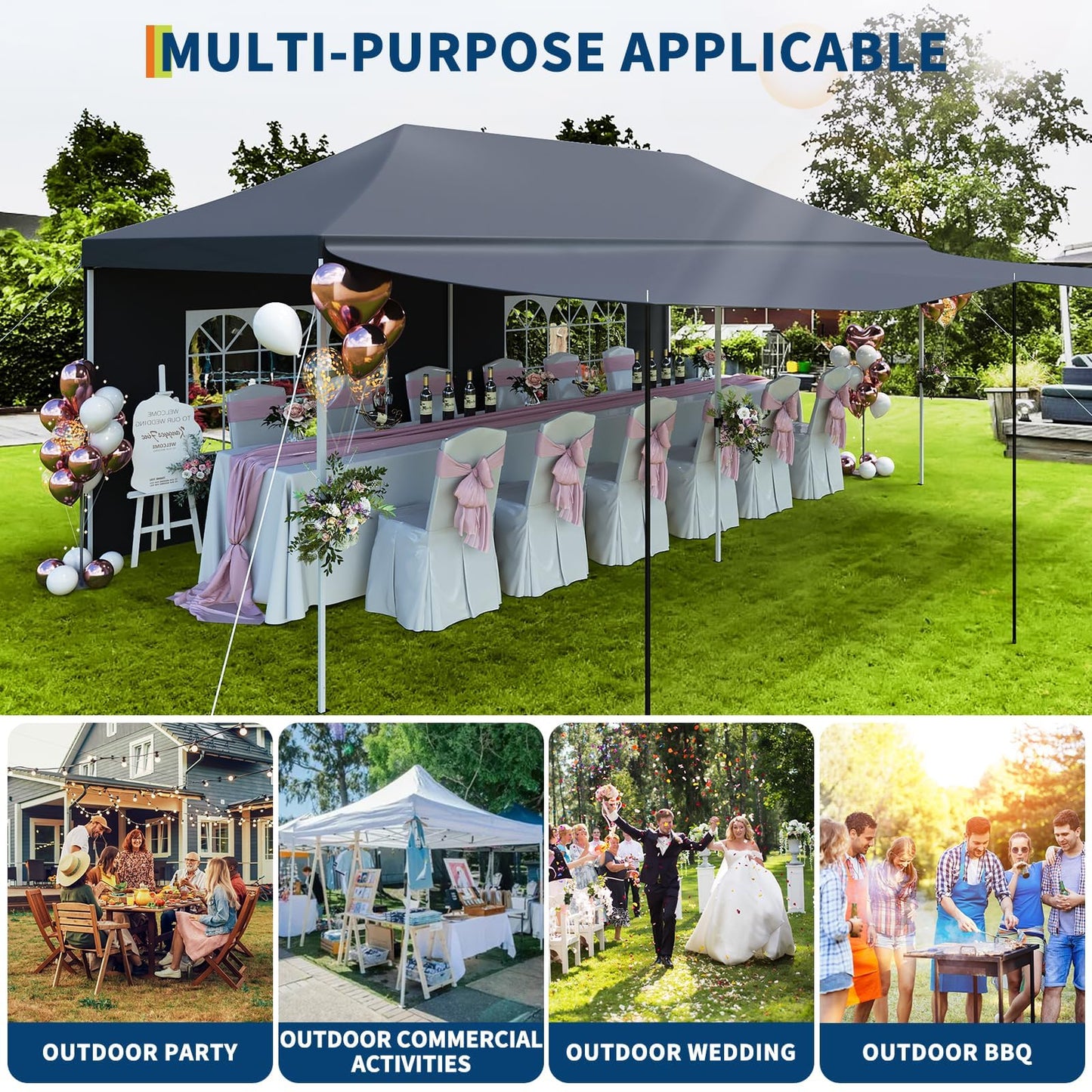 10x20 Pop Up Canopy Party Tent with 6 Removable Sidewalls, Waterproof Outdoor Large Gazebo Shelter with Adjustable Height for Backyard, BBQ, Wedding Events