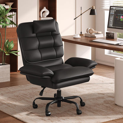 Bestier Cross Legged Office Chair Criss Cross Chair with Adjustable Arms 135° Reclining PU Leather Executive Chair with Wheels Big and Tall Computer Desk Chair for Home Office Black