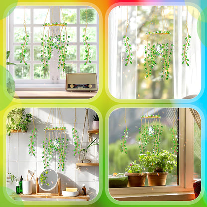 Suncalla 3 Pcs Crystal Suncatchers for Window Boho Decor Plant Sun Catchers Green Plants Artificial Hanging Wind Chime Sun Catchers with Chain Making Rainbow Indoor Outdoor Decor Plant Lover Gift