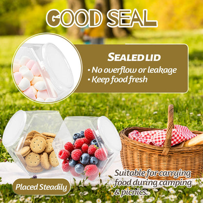 Woozettn 4 Pcs Plastic Candy Jars,71 Oz Clear Plastic Cookie Jars,Hexagonal Candy Containers with Lids for Kitchen,Dry Food,Candy,Dog Food,Cookies,Coffee Pod,Laundry Pod