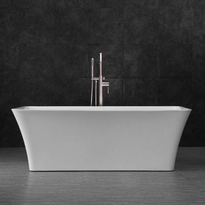 WOODBRIDGE 67" Acrylic Freestanding Bathtub Contemporary Soaking Tub, White Acrylic (Brushed Nickel Drain/Overflow),B0004 -B/N-Drain &O