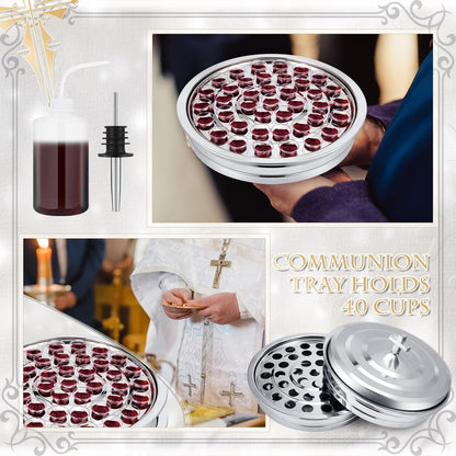 Zhehao 1 Set Holy Communion Trays for Churches with Lid, Churches Cup Fillers, 100 Disposable Communion Cups (Silver)