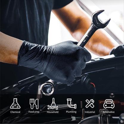 ANBOSON Black 10 Mil Nitrile Gloves, Diamond Textured Grip, Extra Thick Heavy Duty Disposable, Latex-Free, Tear & Chemical Resistant, Multipurpose Gloves for Kitchen, Cleaning, Medium